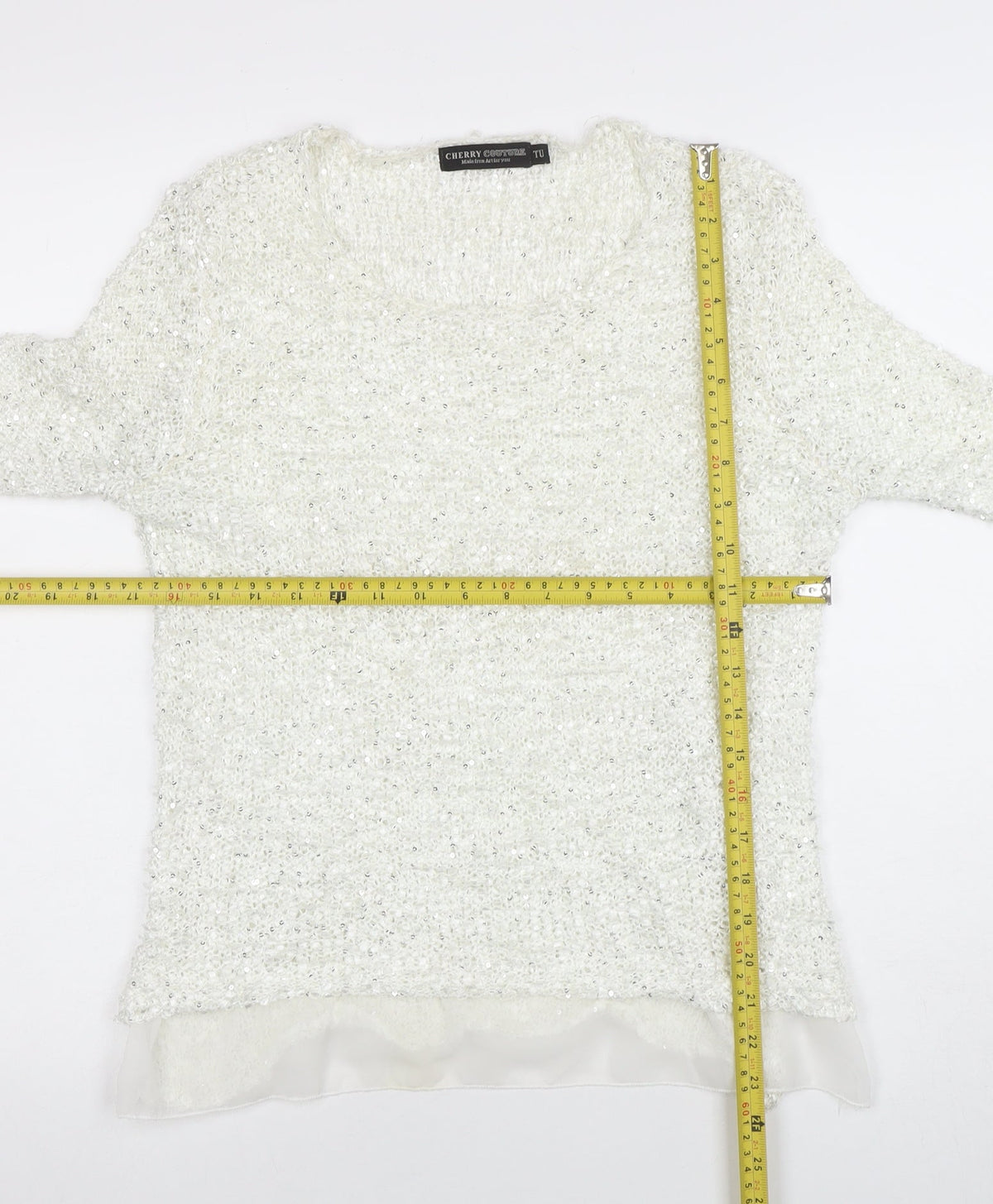 Cherry Couture Women's White Sequin Knit Pullover Jumper M