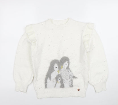 Girls UK Size 10 Years Angel & Rocket White Pullover Jumper