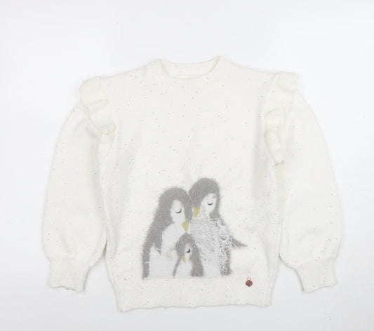 Girls UK Size 10 Years Angel & Rocket White Pullover Jumper