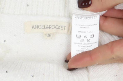 Girls UK Size 10 Years Angel & Rocket White Pullover Jumper
