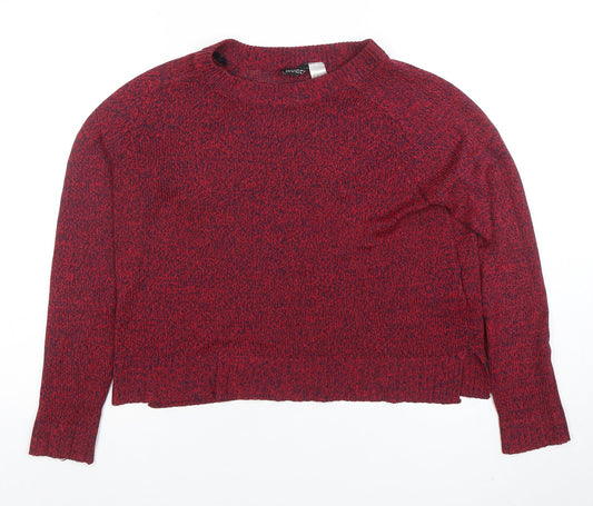 H&M Women Red Knit Pullover Jumper Size S Crew Neck Long Sleeve