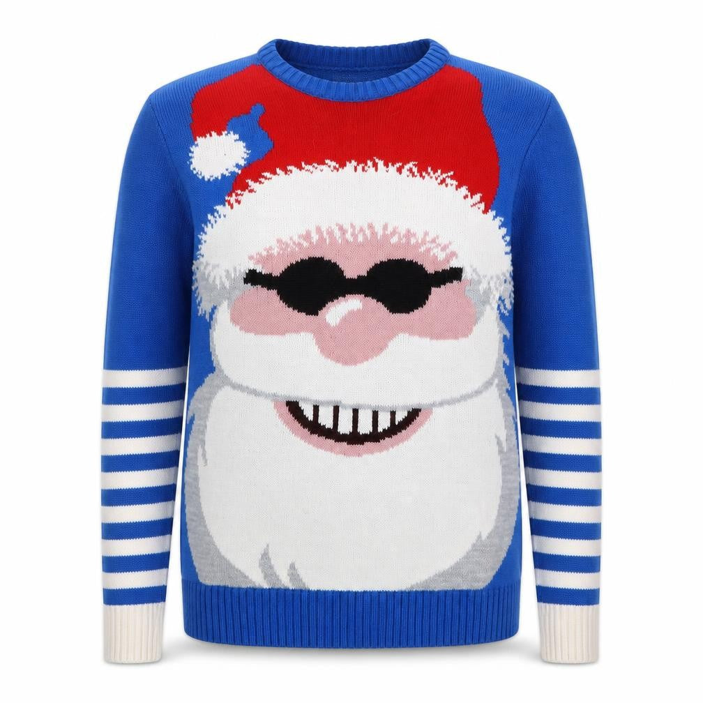 Mens UK Size M Bad Santa Blue Pullover Jumper