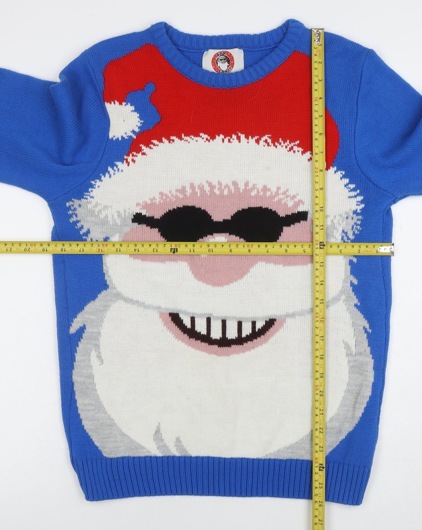 Mens UK Size M Bad Santa Blue Pullover Jumper