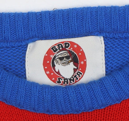 Mens UK Size M Bad Santa Blue Pullover Jumper