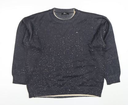 Italiane Women’s Blue Speckled Knit Crew Neck Pullover Jumper XL