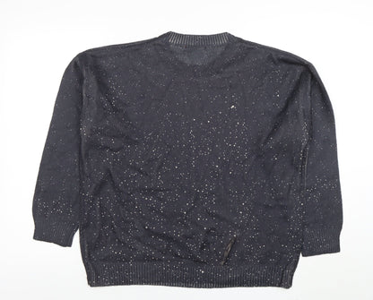 Italiane Women’s Blue Speckled Knit Crew Neck Pullover Jumper XL