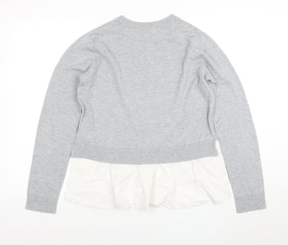 Zara Women Grey Wool Blend Pullover Jumper Size 12 Knit Top