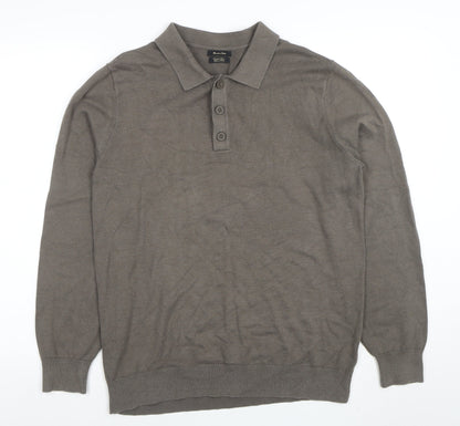 Mens UK Size L Massimo Dutti Grey Henley Jumper