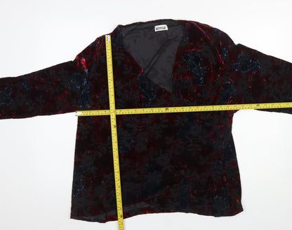 Almia Women Red Floral Velvet Wrap Blouse Long Sleeve Size 26