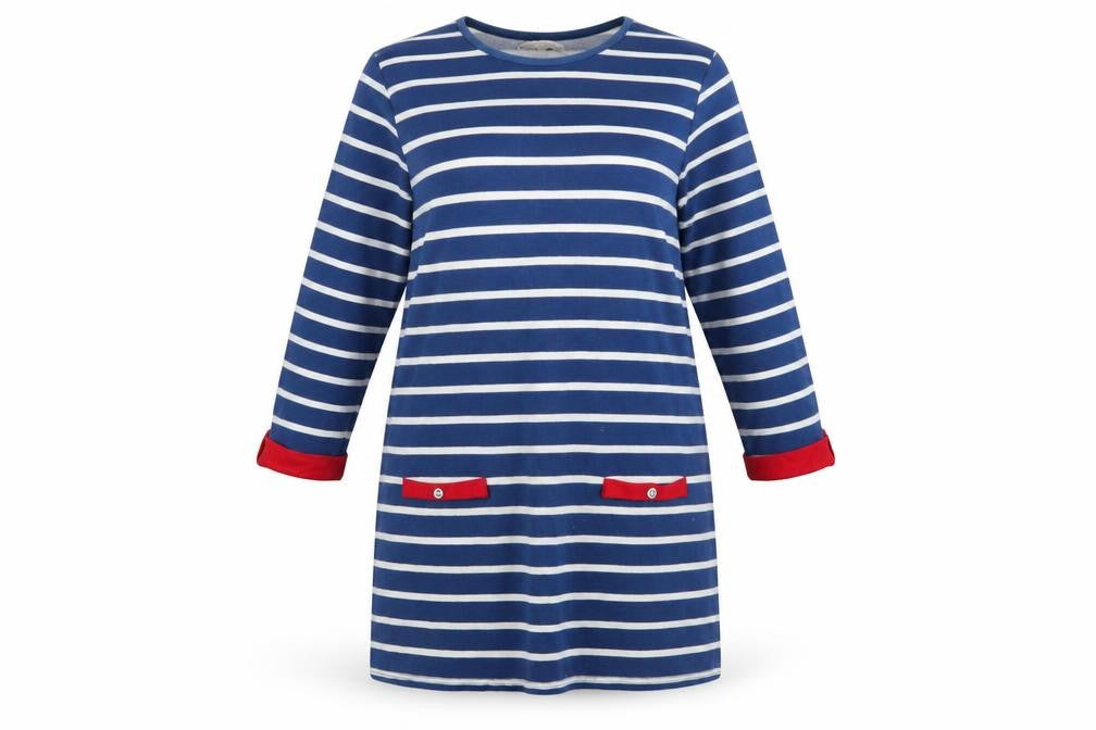 Lakeland Women Blue Striped Shift Dress Size 16 Long Sleeve Nautical