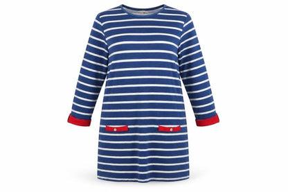 Lakeland Women Blue Striped Shift Dress Size 16 Long Sleeve Nautical