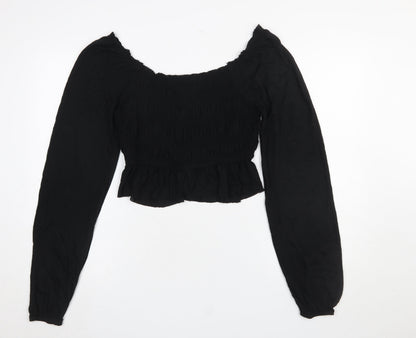 Urban Outfitters Women Black Cropped Long Sleeve Ruffle Blouse L