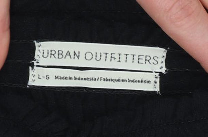 Urban Outfitters Women Black Cropped Long Sleeve Ruffle Blouse L