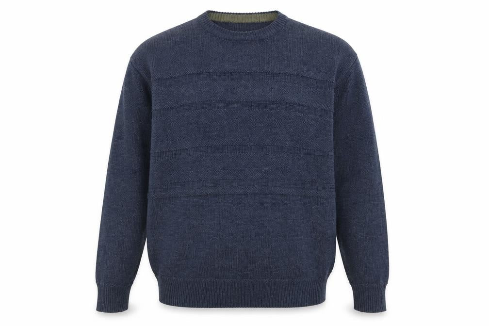 EWM Men Blue Cotton Acrylic Crew Neck Pullover Jumper L