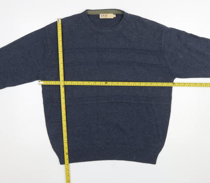 EWM Men Blue Cotton Acrylic Crew Neck Pullover Jumper L