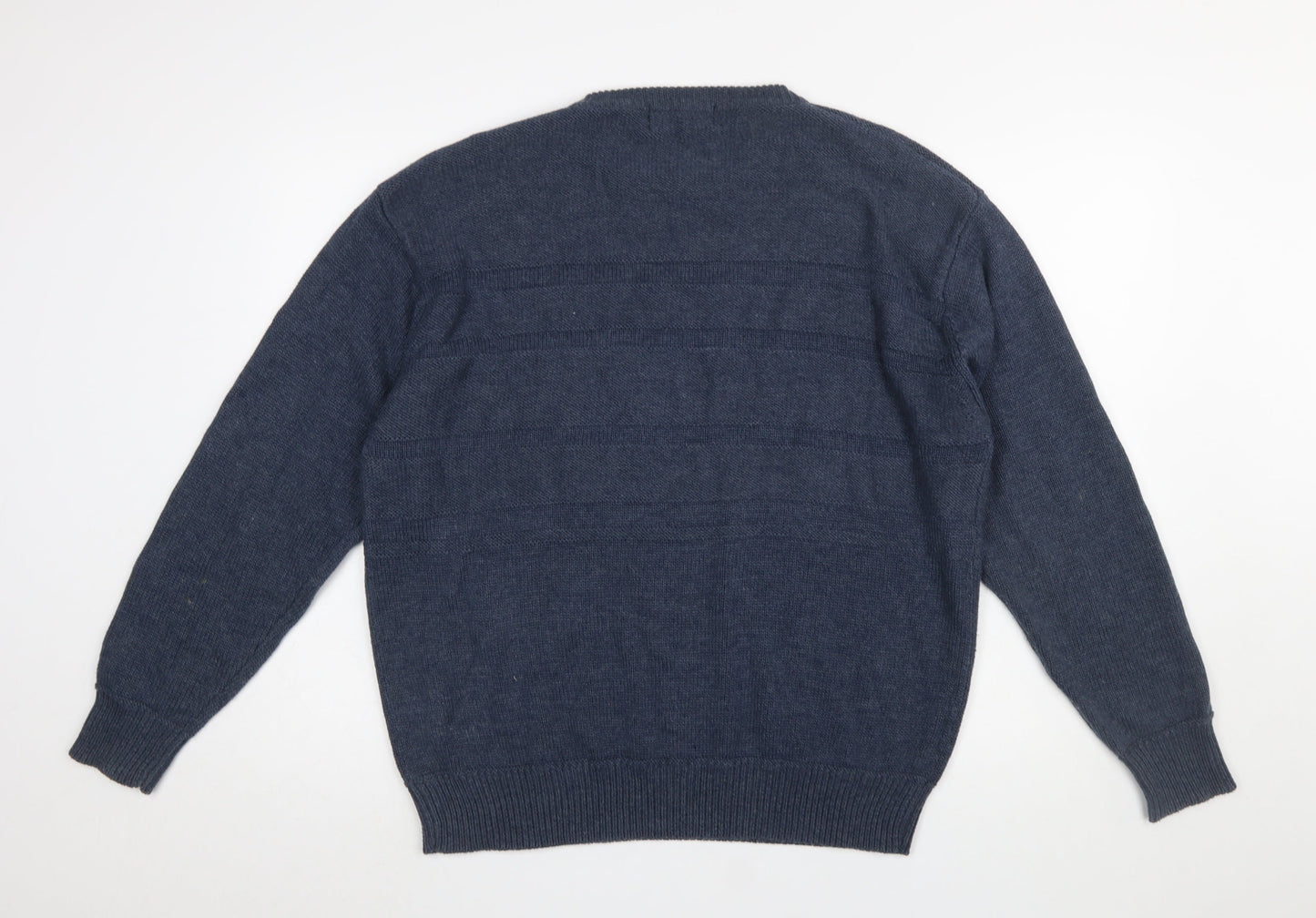 EWM Men Blue Cotton Acrylic Crew Neck Pullover Jumper L