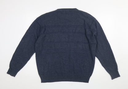 EWM Men Blue Cotton Acrylic Crew Neck Pullover Jumper L