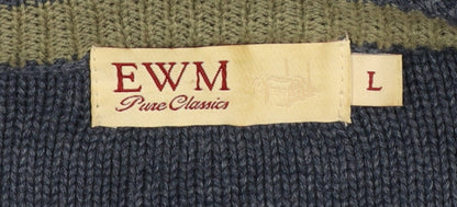 EWM Men Blue Cotton Acrylic Crew Neck Pullover Jumper L
