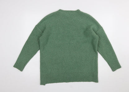 Marks and Spencer Women's Green Crew Neck Boucle Knit Jumper Size M