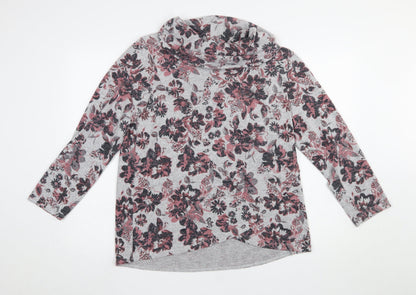 TIGI Women's Grey Floral Cowl Neck Tunic Top Size 14