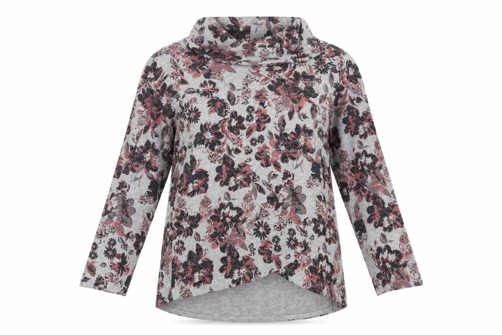 TIGI Women's Grey Floral Cowl Neck Tunic Top Size 14