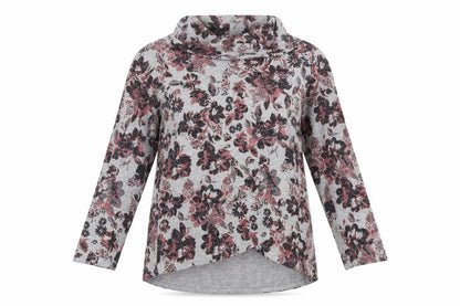 TIGI Women's Grey Floral Cowl Neck Tunic Top Size 14