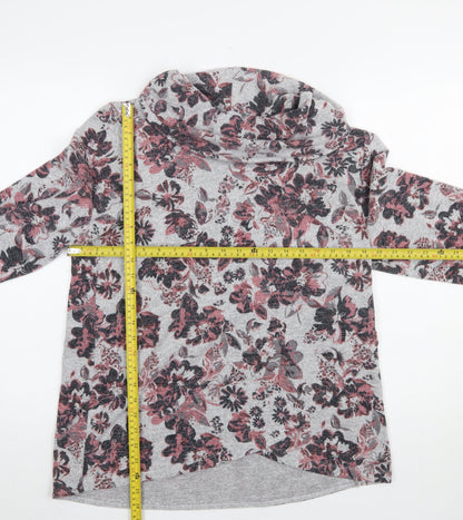 TIGI Women's Grey Floral Cowl Neck Tunic Top Size 14