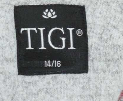 TIGI Women's Grey Floral Cowl Neck Tunic Top Size 14
