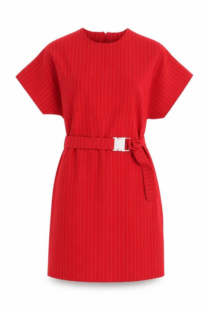 PrettyLittleThing Women Red Short Sleeve Belted Shift Dress Size 8