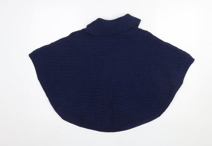 John Lewis Girls Blue Knit Poncho 9-10 Years Acrylic Wool Blend