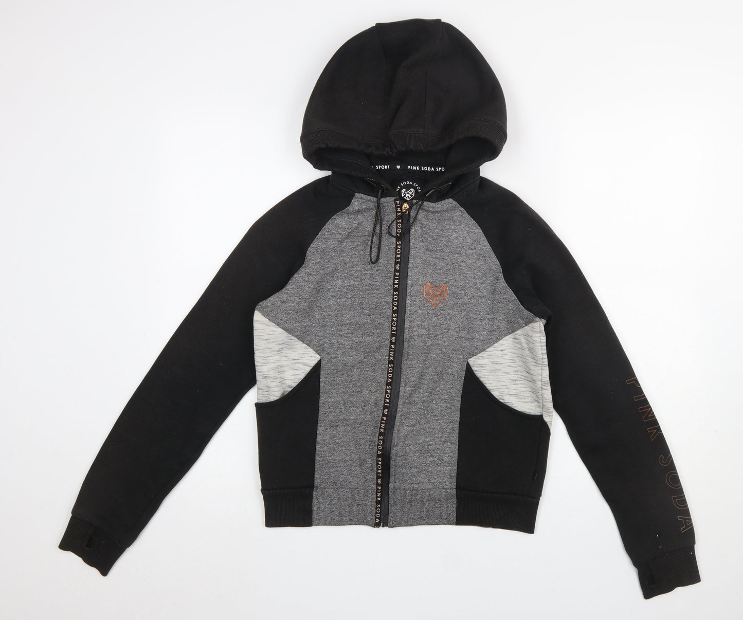 Womens UK Size 10 Pink Soda Sport Black Full Zip Hoodie