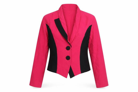 Front view of C&A Yessica Women’s Pink Black Colourblock Tuxedo Blazer, size UK 14