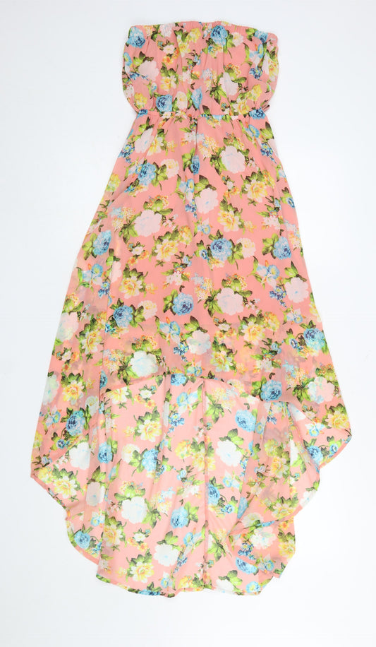 Forever 21 Women’s Pink Floral Hi-Low Strapless Chiffon Dress Size S