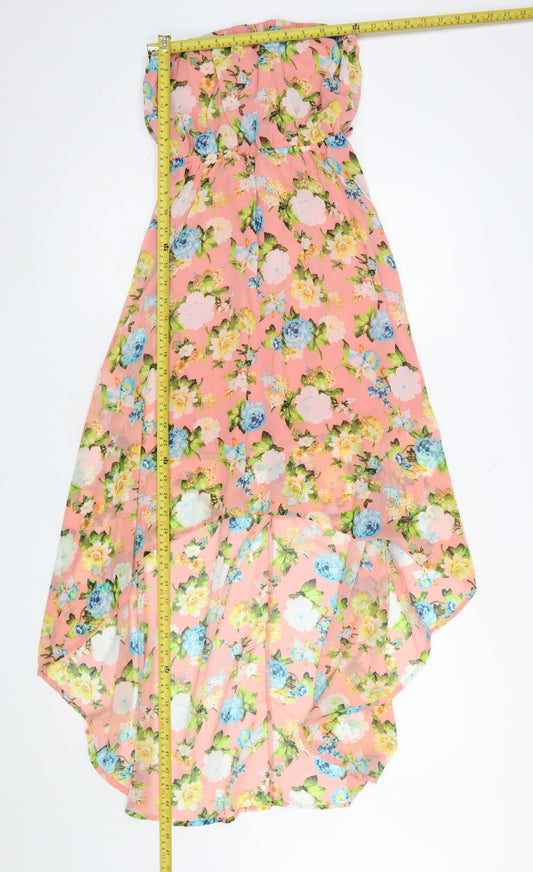 Forever 21 Women’s Pink Floral Hi-Low Strapless Chiffon Dress Size S