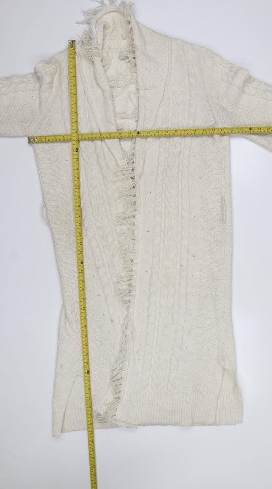 Monsoon Women’s Ivory Cable Knit Fringe Cardigan M