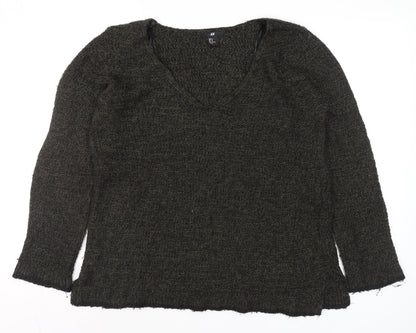 H&M Womens Green Chunky-Knit V-Neck Long Sleeve Pullover Jumper Size M
