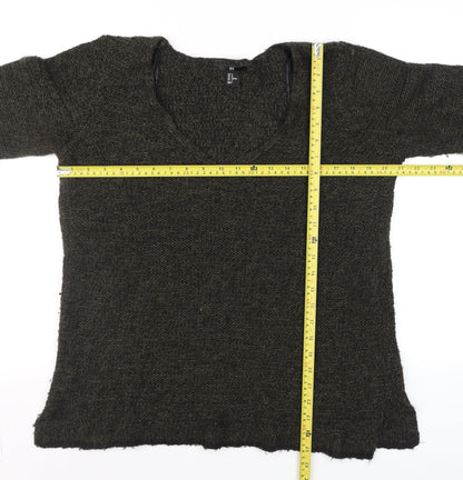 H&M Womens Green Chunky-Knit V-Neck Long Sleeve Pullover Jumper Size M