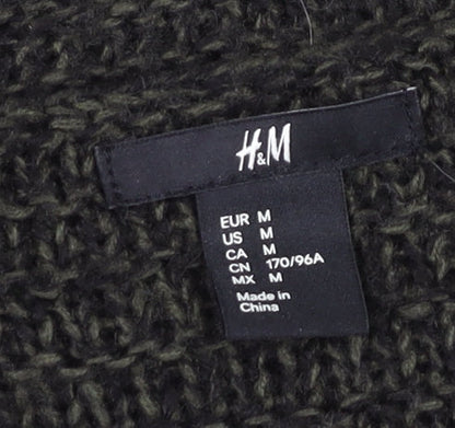 H&M Womens Green Chunky-Knit V-Neck Long Sleeve Pullover Jumper Size M