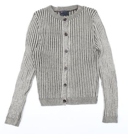ASOS DESIGN Women's Grey Chunky-Knit Striped Cardigan Size M