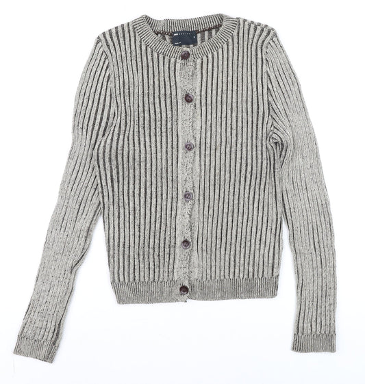 ASOS DESIGN Women's Grey Chunky-Knit Striped Cardigan Size M