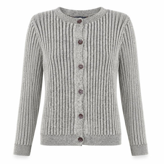 Front view of ASOS DESIGN Women's Grey Chunky-Knit Striped Cardigan, size M