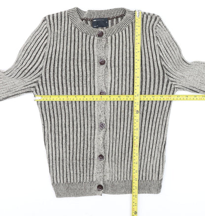 ASOS DESIGN Women's Grey Chunky-Knit Striped Cardigan Size M