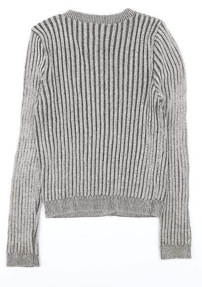 ASOS DESIGN Women's Grey Chunky-Knit Striped Cardigan Size M