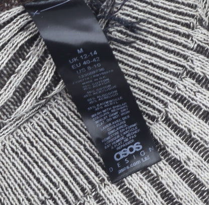 ASOS DESIGN Women's Grey Chunky-Knit Striped Cardigan Size M