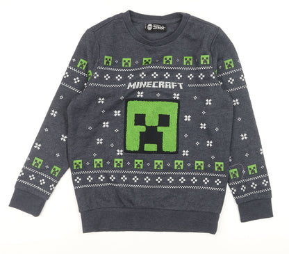 JINX Boys Grey Minecraft Creeper Pullover Sweatshirt 9-10 Years