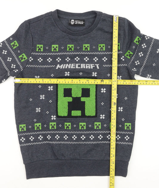 JINX Boys Grey Minecraft Creeper Pullover Sweatshirt 9-10 Years