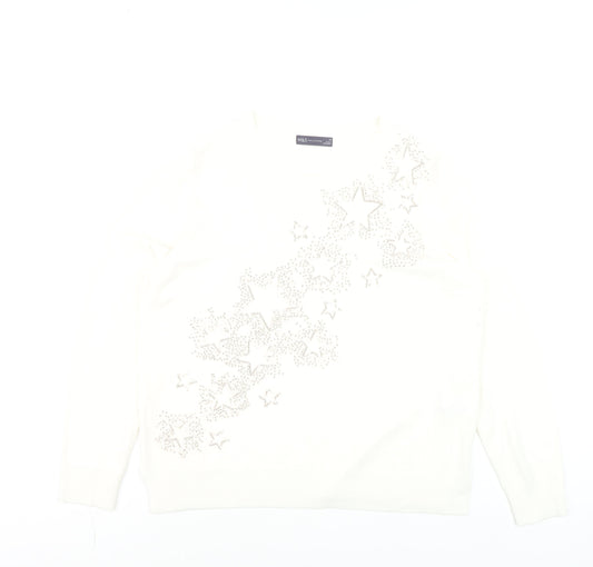 Marks and Spencer Women Ivory Size 18 Rhinestone Star Jumper