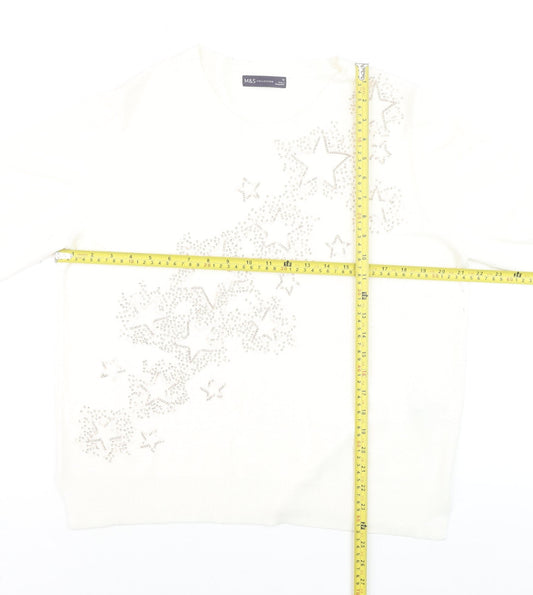 Marks and Spencer Women Ivory Size 18 Rhinestone Star Jumper
