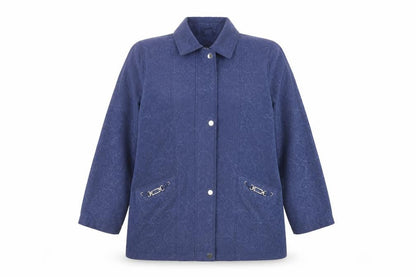 First Avenue Women Blue Size 12 Mid-Length Classic Collared Jacket