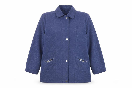 First Avenue Women Blue Size 12 Mid-Length Classic Collared Jacket